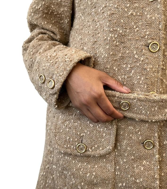 CHANEL Vintage 01A CC Logo Tweed Alpaca Blazer Coat Jacket #38 Light Brown