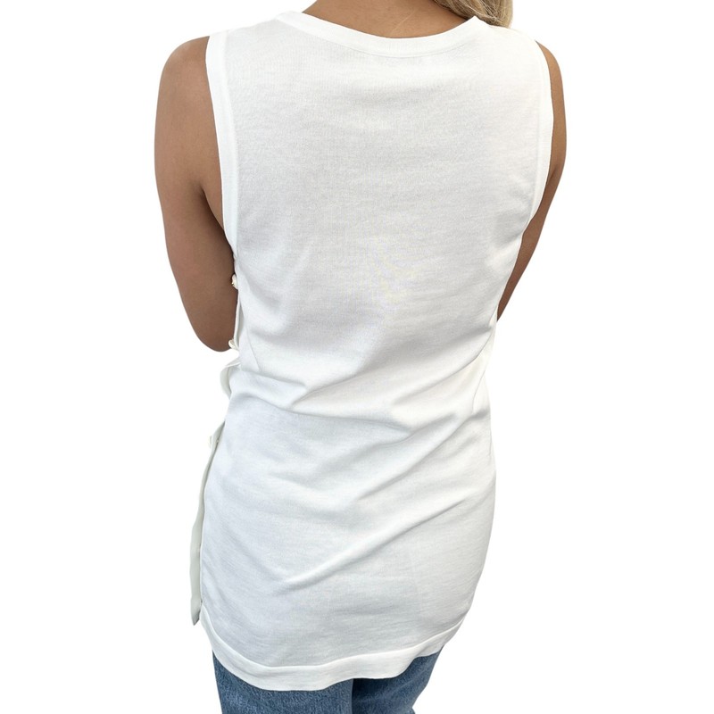 CHANEL Vintage CC Logo Tank Top Tunic #34 White Cotton Knit Sleeveless Button