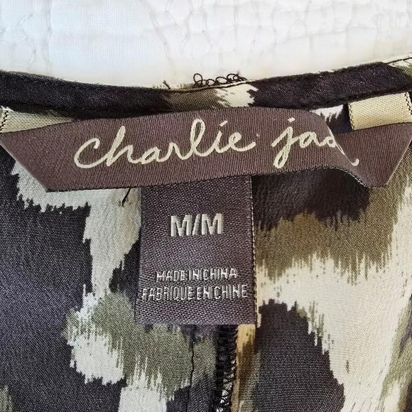 Charlie Jade Women's Romper Size Medium Animal Print White Brown Green 100% Silk