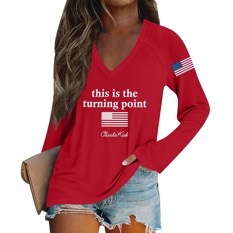 Charlie Kirk Freedom T-Shirt Round Neck Shirts Casual Soft Floral Halloween Tops