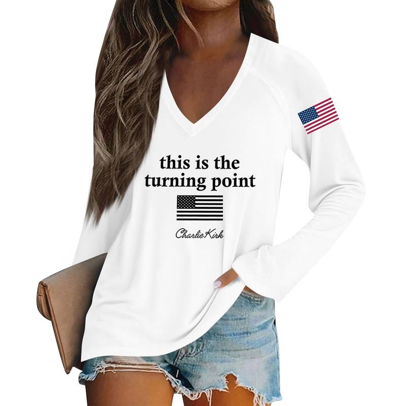 Charlie Kirk Freedom T-Shirt Round Neck Shirts Casual Soft Floral Halloween Tops