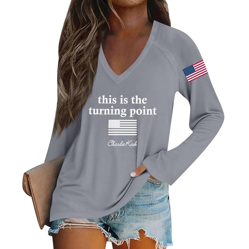 Charlie Kirk Freedom T-Shirt Round Neck Shirts Casual Soft Floral Halloween Tops