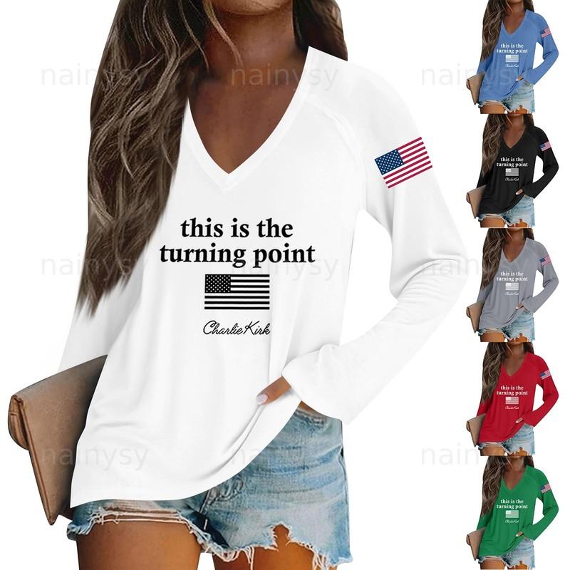 Charlie Kirk Freedom T-Shirt Round Neck Shirts Casual Soft Floral Halloween Tops