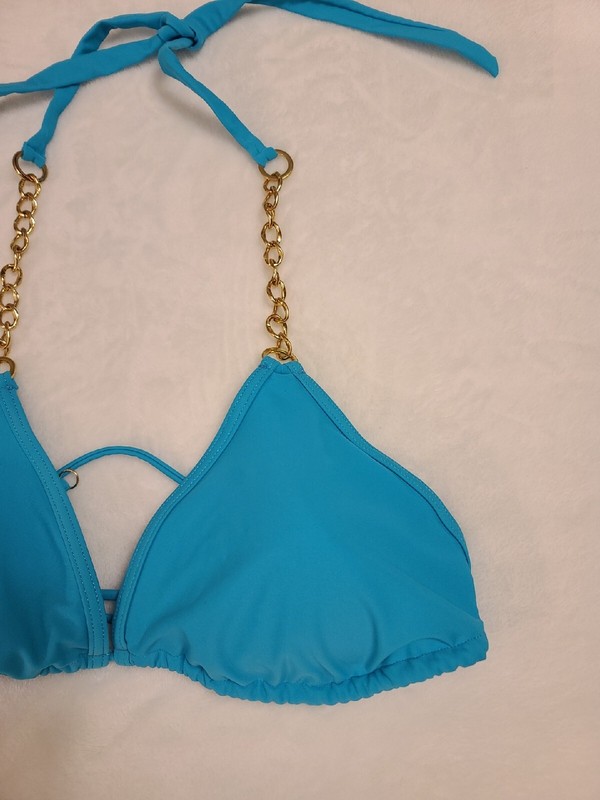 CHARLOTTE RUSSE Turquoise Bikini Halter Tie Top W/Chain Strap; Size XL