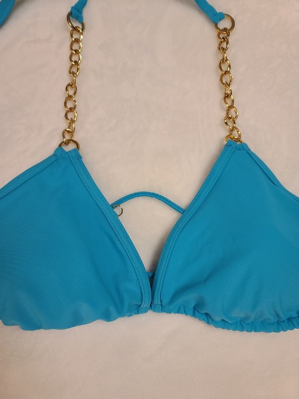 CHARLOTTE RUSSE Turquoise Bikini Halter Tie Top W/Chain Strap; Size XL