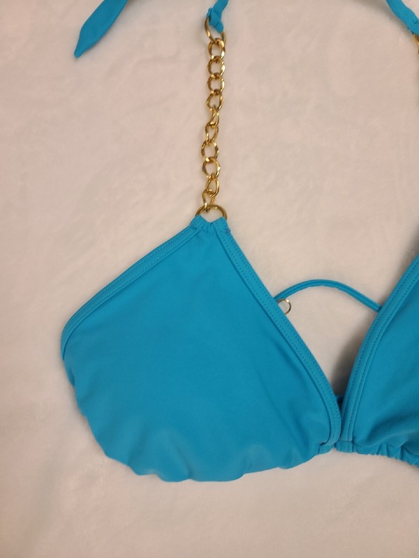 CHARLOTTE RUSSE Turquoise Bikini Halter Tie Top W/Chain Strap; Size XL