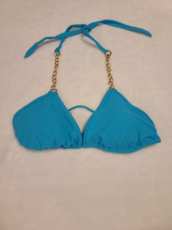 CHARLOTTE RUSSE Turquoise Bikini Halter Tie Top W/Chain Strap; Size XL