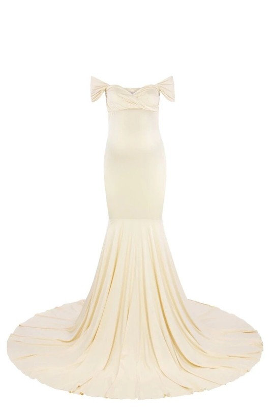 Chicaboo Maternity Photo Shoot Long Mermaid Dress Stretchy OS Size 4-12 White D7