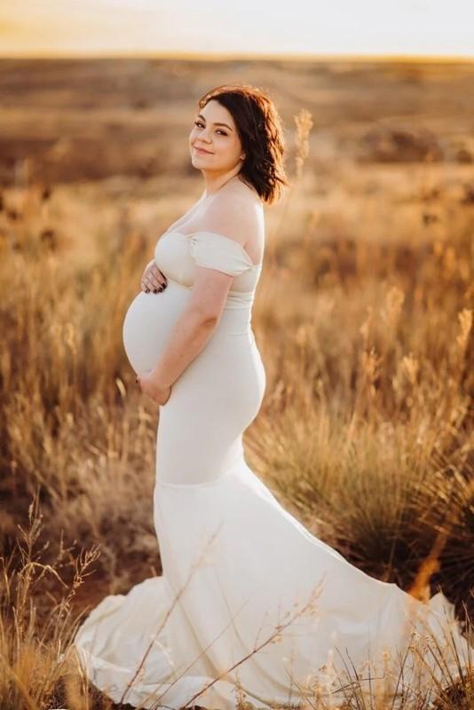 Chicaboo Maternity photo shoot Long Mermaid Dress stretchy OS Size 4-12 white D7