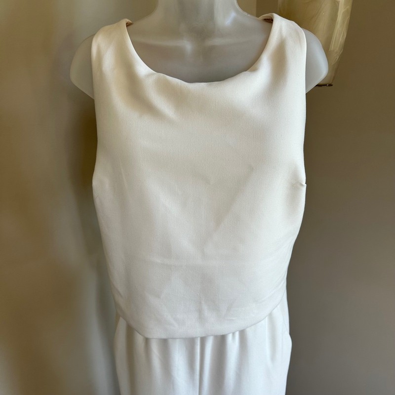 Chico's Black Label Sleeveless Jumpsuit Wide Leg Ivory Elegant Outfit 2 10 12
