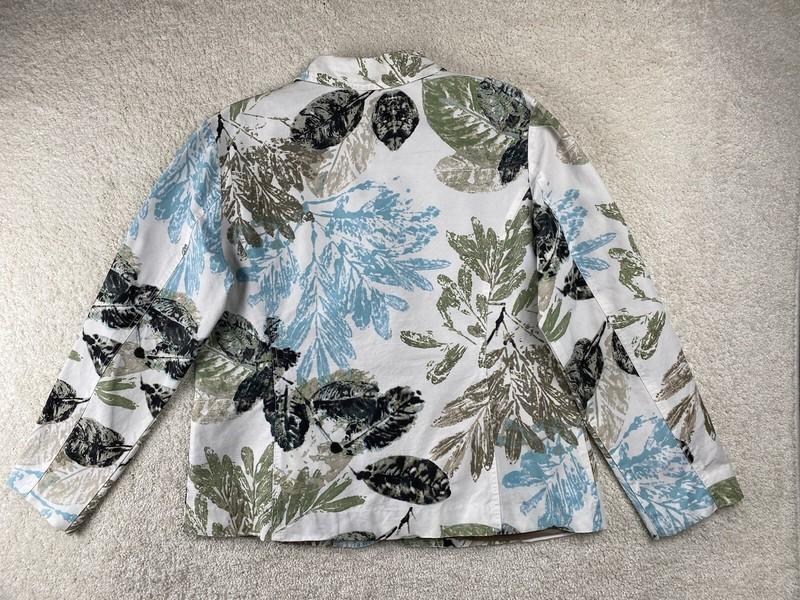 Chico's Blazer Jacket Womens Size 2 Silk Blend Tropical White Green Blue