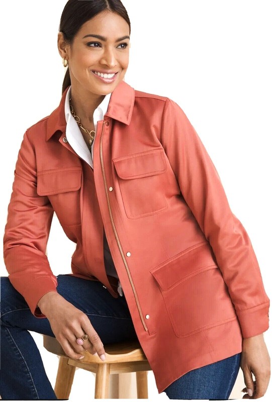 Chico's SATIN EXPLOPER JACKET Size 3 XL 16 18 Desert Red Rust Full Zip NWT $139