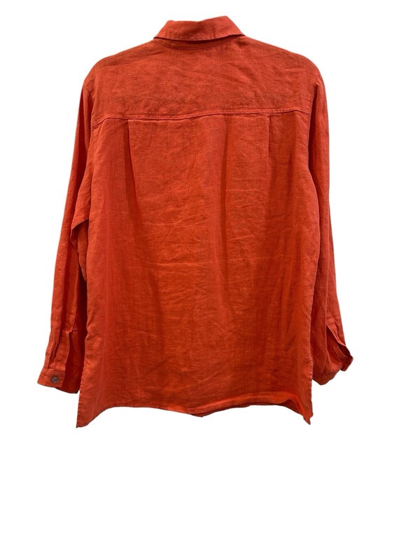 CHICO'S Shirt Size 1 Womens M Solid Coral 100% Linen Beach Coastal Minimalist