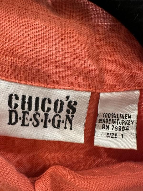 CHICO'S Shirt Size 1 Womens M Solid Coral 100% Linen Beach Coastal Minimalist