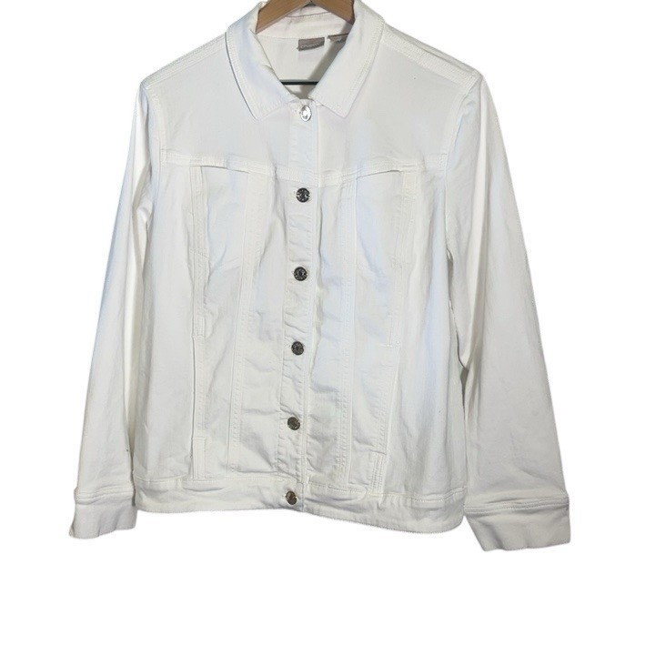Chico’s Size 2 US 12/L Women's Jacket Denim White Button Closure Chico’s Size 2 US 12/L Women's Jacket Denim White Button Closure