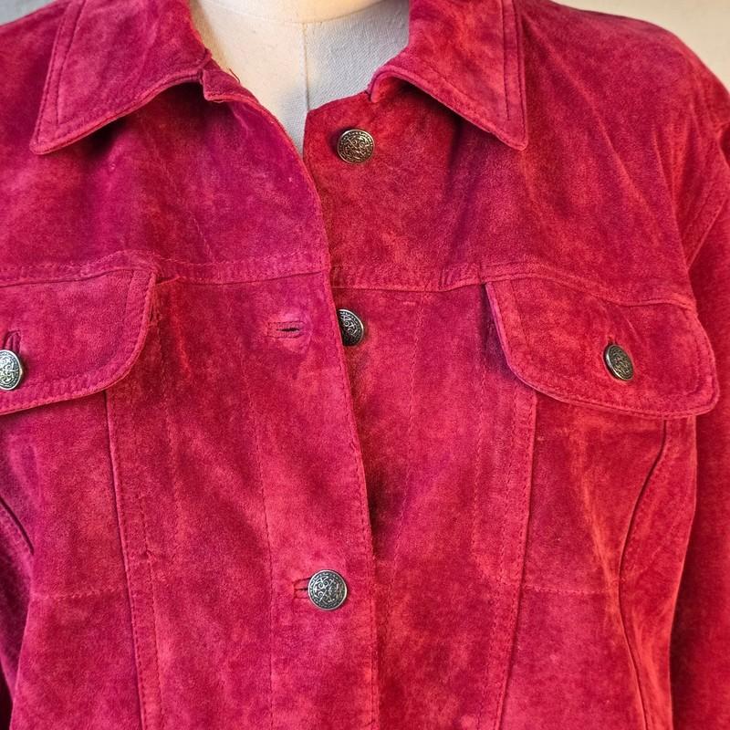 Chico's VTG Womens Berry Red Suede Leather Jacket Western Coat Sz 1 Small
