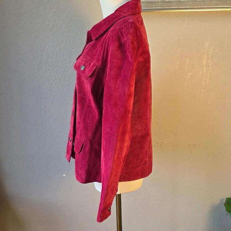 Chico's VTG Womens Berry Red Suede Leather Jacket Western Coat Sz 1 Small