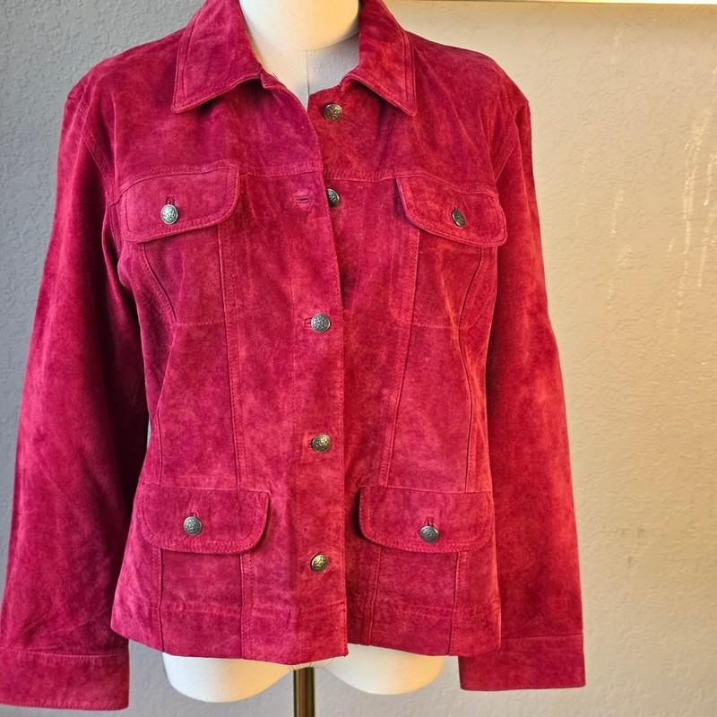 Chico's VTG Womens Berry Red Suede Leather Jacket Western Coat Sz 1 Small