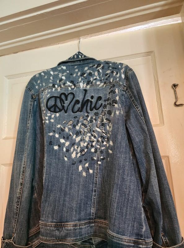 Chico's Women's Denim Jacket Size 2 With Colorful Embroidery
