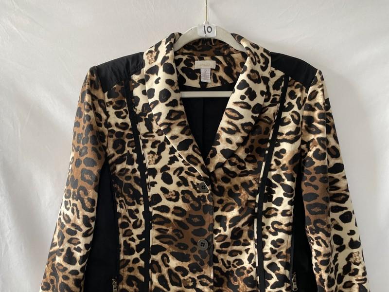 Chico's Womens Brown Black Multicolor Leopard Print Blazer Jacket Size 2 US L
