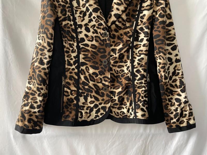 Chico's Womens Brown Black Multicolor Leopard Print Blazer Jacket Size 2 US L