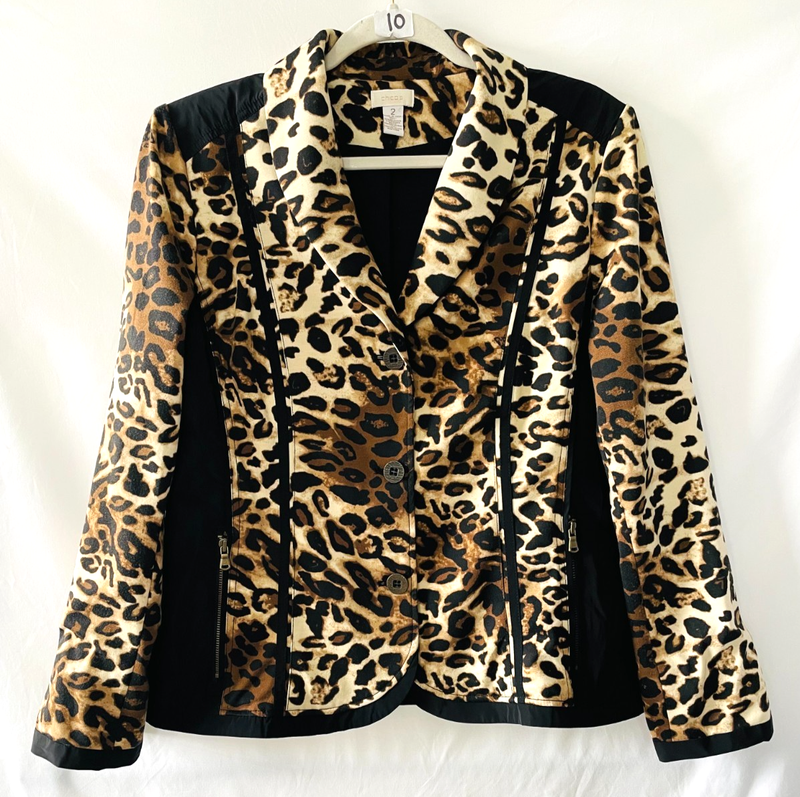 Chico's Womens Brown Black Multicolor Leopard Print Blazer Jacket Size 2 US L