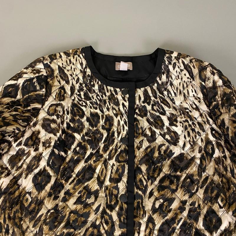 Chicos Jacket Womens Sz 3 (US XL) Quilted Animal Leopard Print Lined Long Sleeve
