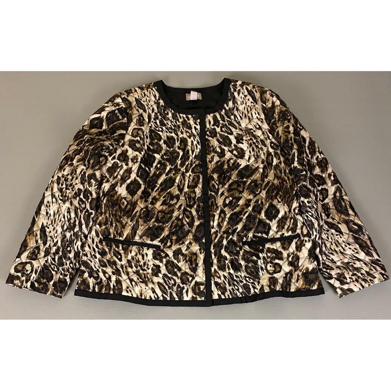 Chicos Jacket Womens Sz 3 (US XL) Quilted Animal Leopard Print Lined Long Sleeve