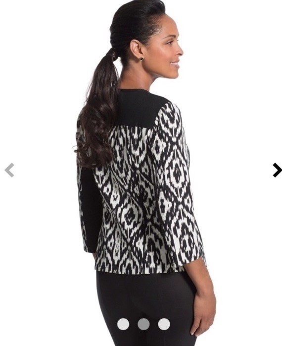 Chicos Womens Ikat Moto Jacket Zip Up Long Sleeve Pockets Black White Size 1 New