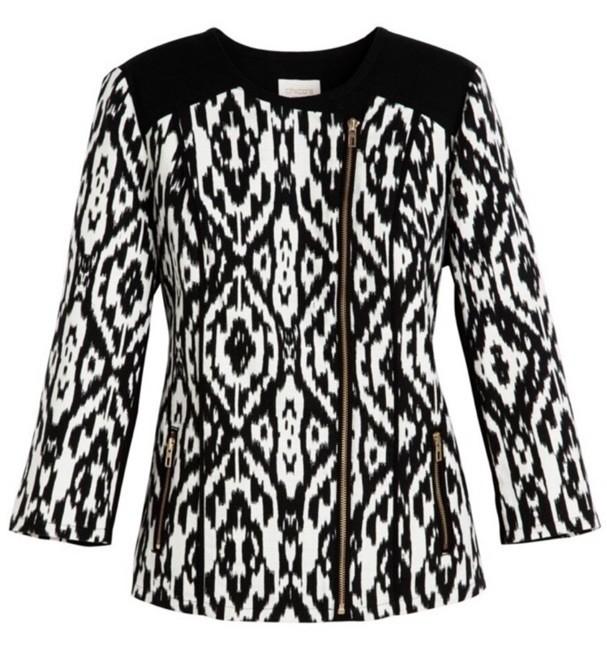 Chicos Womens Ikat Moto Jacket Zip Up Long Sleeve Pockets Black White Size 1 New