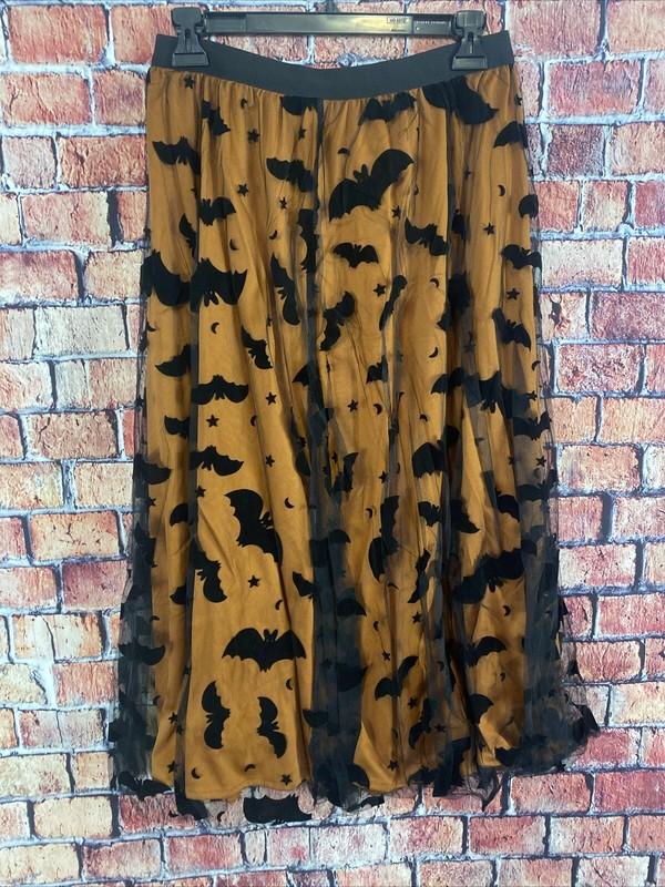 Chicwish Women’s Velvet Bats Mesh Tulle Midi Skirt In Pumpkin Multiple Sizes