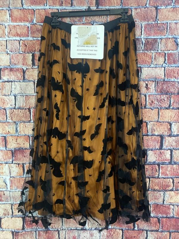 Chicwish Women’s Velvet Bats Mesh Tulle Midi Skirt in Pumpkin Multiple Sizes