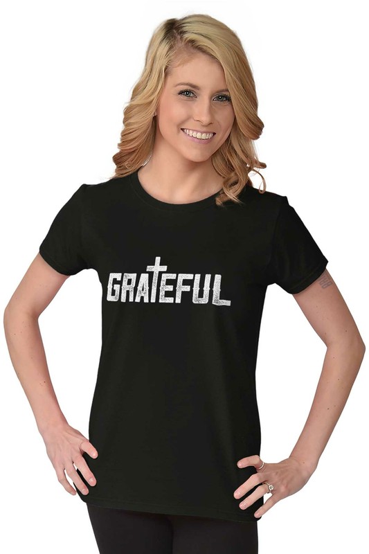 Christian Religious Faith Grateful Cross Womens Top Junior Graphic Tee