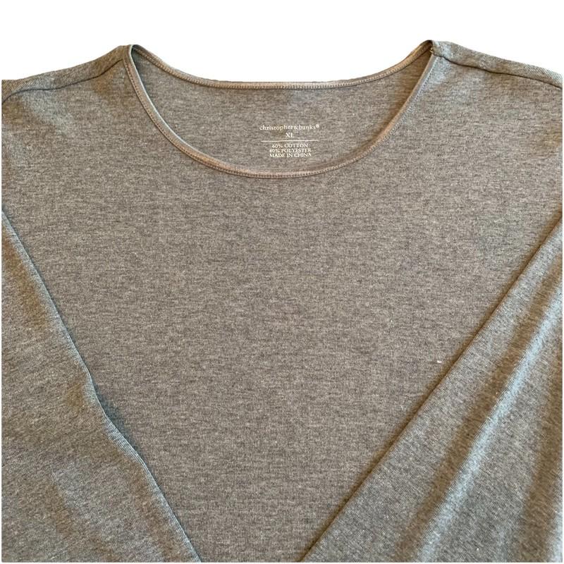 Christopher & Banks Charcoal Gray Shirt 3/4 Sleeve Satin Crew Neck Women XL NEW