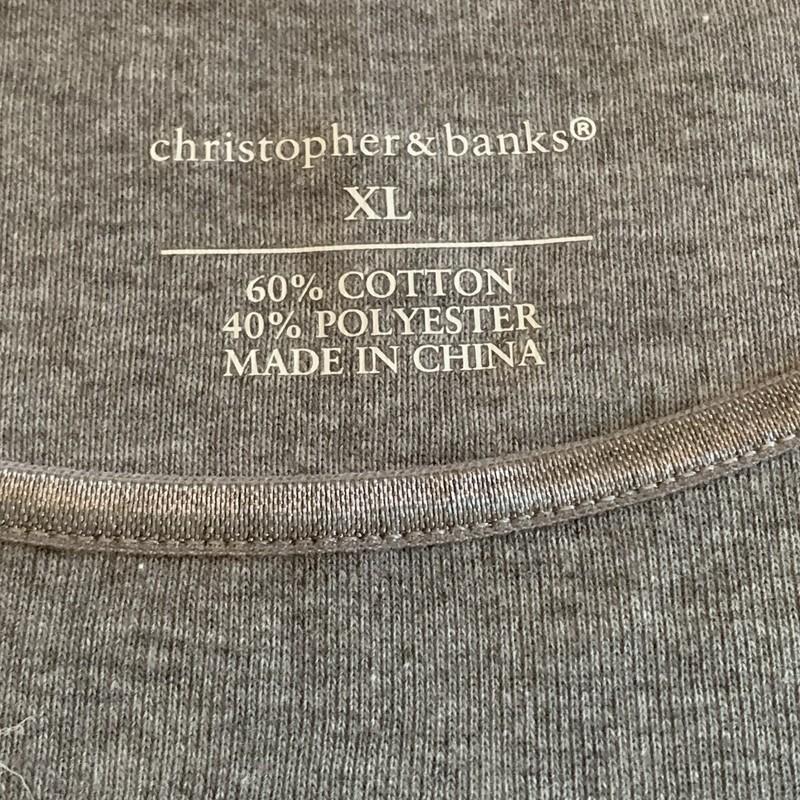 Christopher & Banks Charcoal Gray Shirt 3/4 Sleeve Satin Crew Neck Women XL NEW