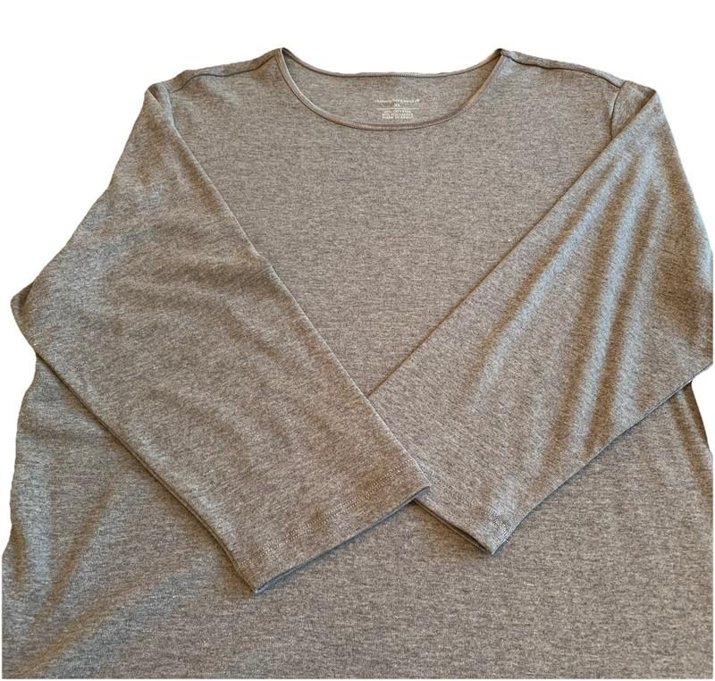 Christopher & Banks Charcoal Gray Shirt 3/4 Sleeve Satin Crew Neck Women XL NEW
