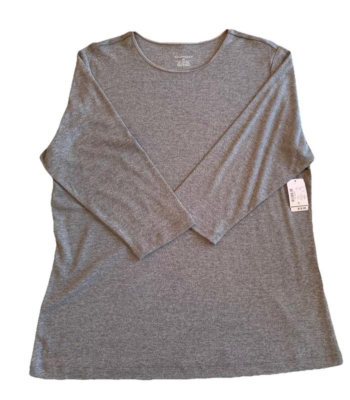 Christopher & Banks Charcoal Gray Shirt 3/4 Sleeve Satin Crew Neck Women XL NEW