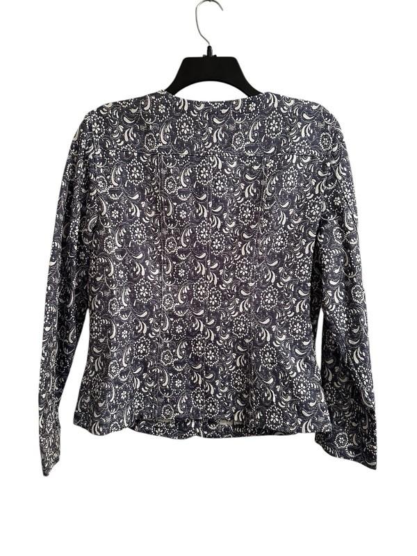 Christopher Banks Floral Jacket Womens Large Blue White Long Sleeves 6-Pockets
