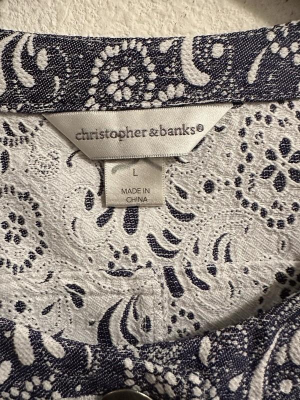 Christopher Banks Floral Jacket Womens Large Blue White Long Sleeves 6-Pockets