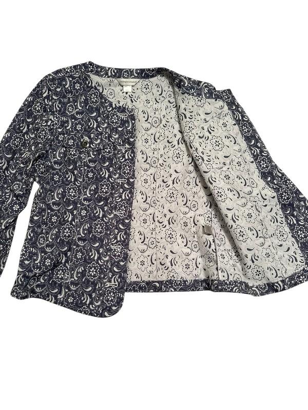 Christopher Banks Floral Jacket Womens Large Blue White Long Sleeves 6-Pockets
