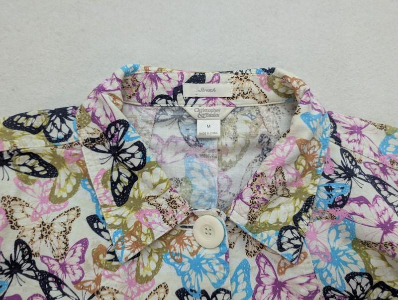 Christopher & Banks Women's Jacket Size M Butterfly Print Lightweight Cotton