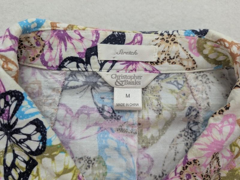 Christopher & Banks Women's Jacket Size M Butterfly Print Lightweight Cotton