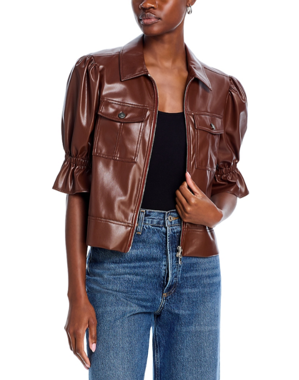 Cinq à Sept Faux Leather Puff Sleeve Jacket MSRP $395