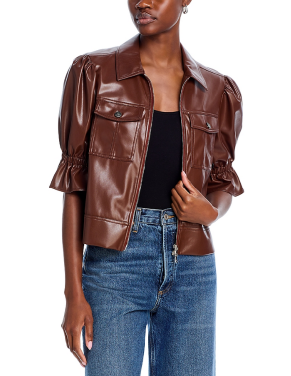 Cinq à Sept Faux Leather Puff Sleeve Jacket MSRP $395