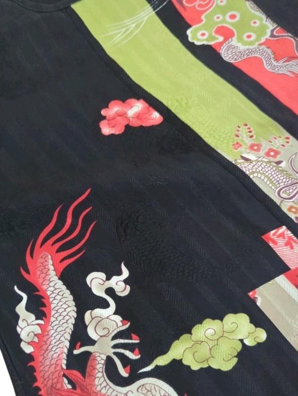 Citron Santa Monica Silk Floral Foo Dog Dragons Embossed Koi Blouse Small