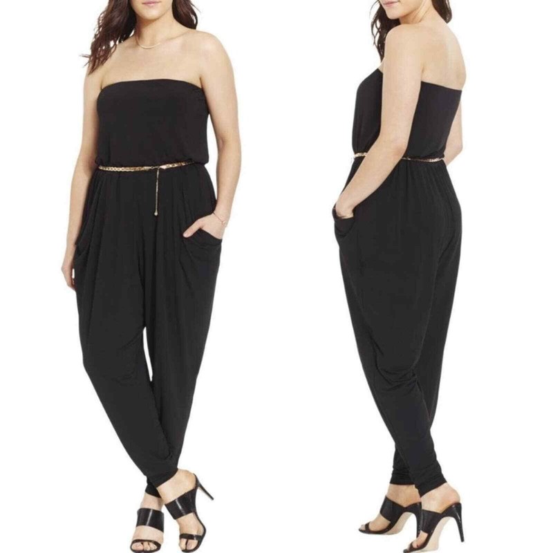City Chic Womens Size M/18 Dancing Queen Black Strapless Haren Jumpsuit Pockets