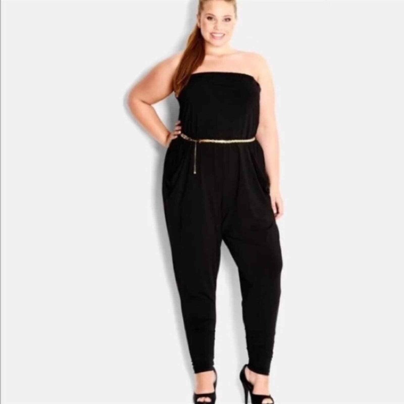 City Chic womens size M/18 Dancing Queen Black Strapless Haren Jumpsuit pockets