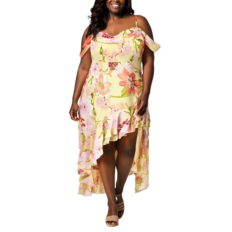 City Studio Womens Yellow Asymmetric Maxi Dress Plus 2X BHFO 9707