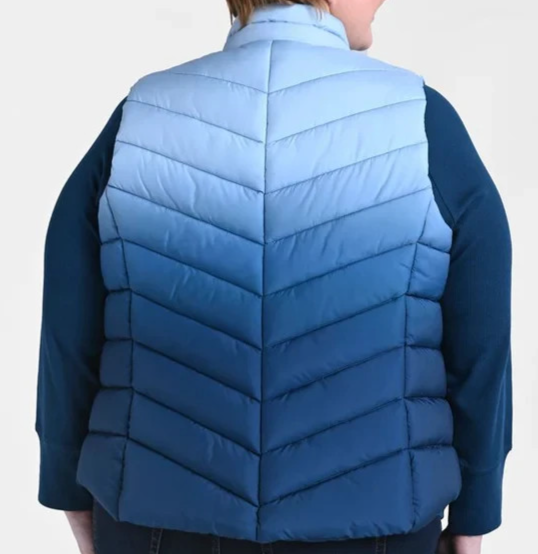 CJ Banks 2X Blue Ombre Zip Front Vest Lined Pockets NWT