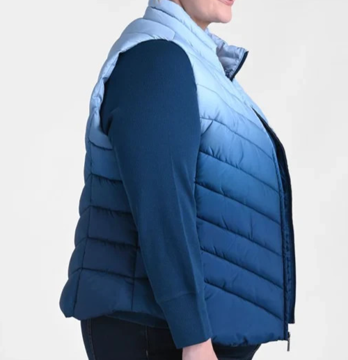 CJ Banks 2X Blue Ombre Zip Front Vest Lined Pockets NWT